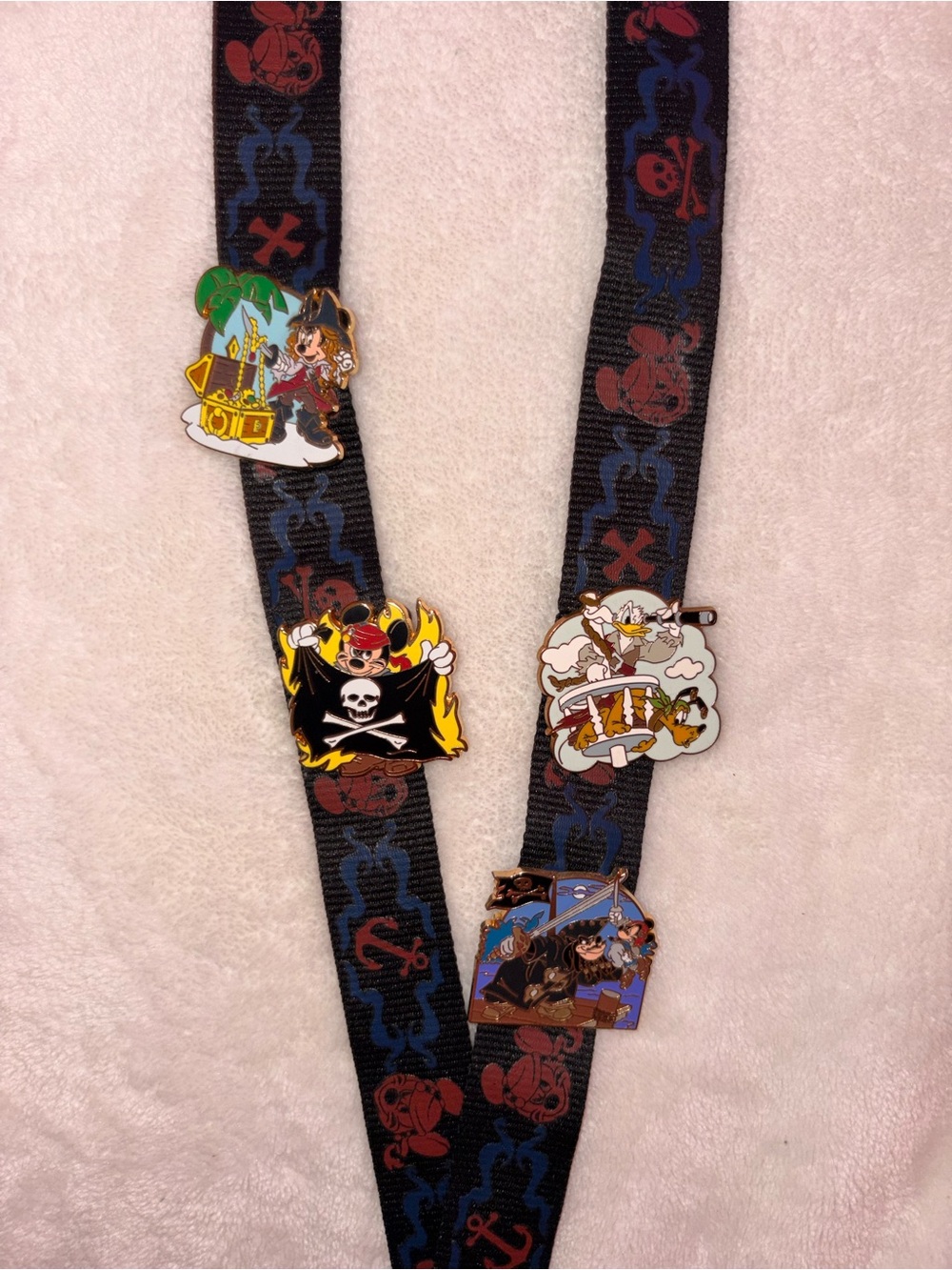 Disney Black Pirate Lanyard with Colorful Enamel Character Pins